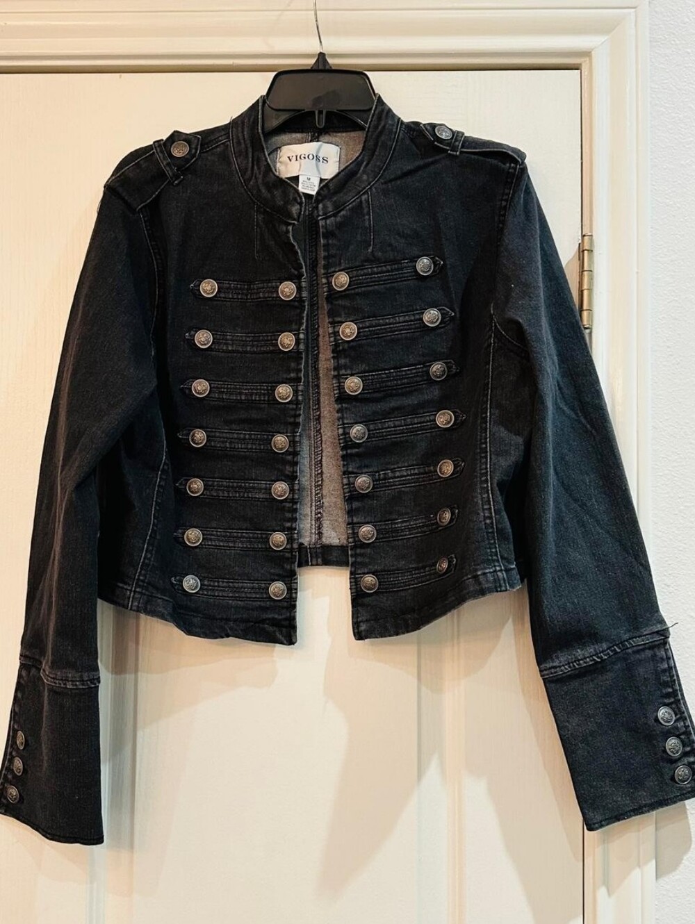 VIGOSS NWT Black Denim Napoleon Military Jacket | Statement Piece | Size S